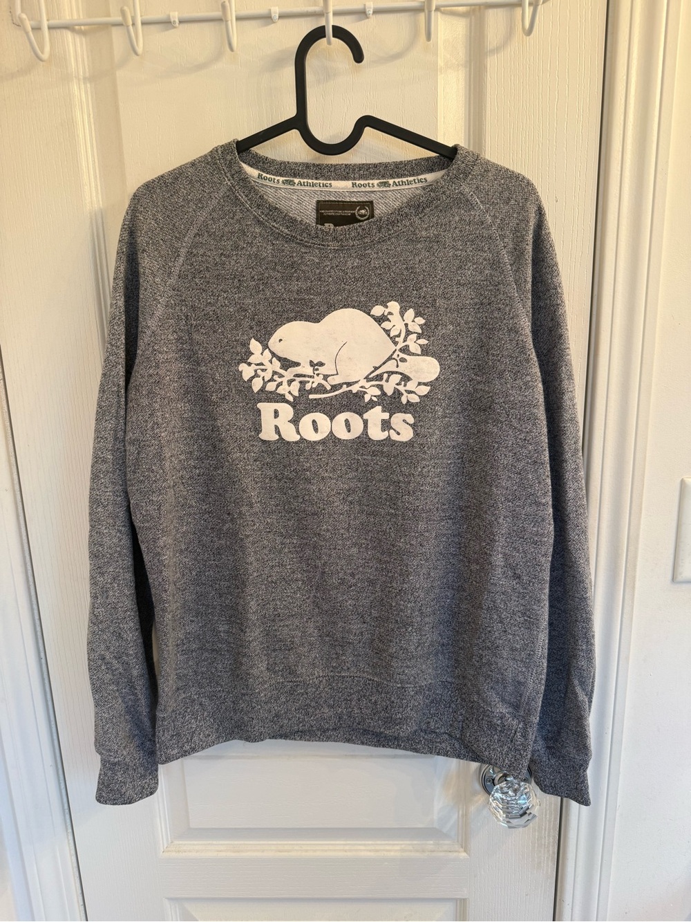 Roots Blue Heather Crewneck Sweater with White Logo